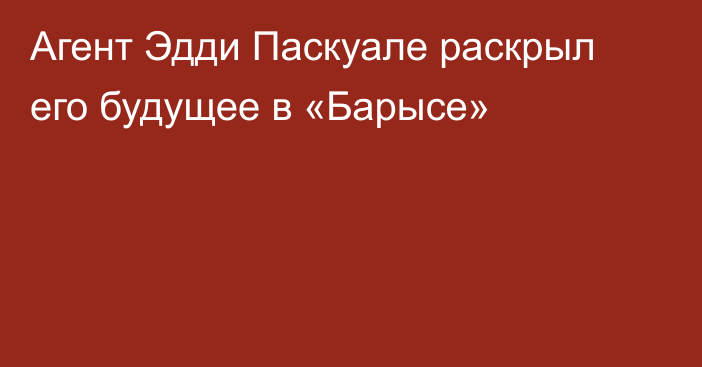 Агент Эдди Паскуале раскрыл его будущее в «Барысе»