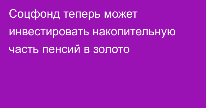 Соцфонд теперь может инвестировать накопительную часть пенсий в золото