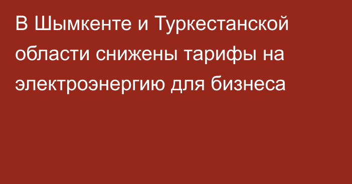 В Шымкенте и Туркестанской области снижены тарифы на электроэнергию для бизнеса