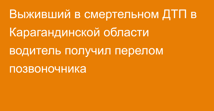 Выживший в смертельном ДТП в Карагандинской области водитель получил перелом позвоночника