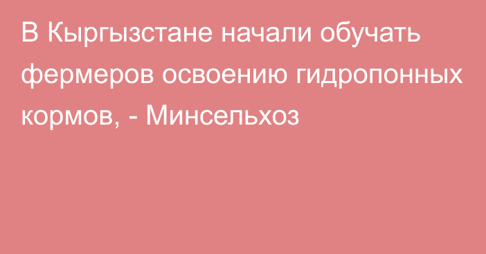 В Кыргызстане начали обучать фермеров освоению гидропонных кормов, - Минсельхоз 