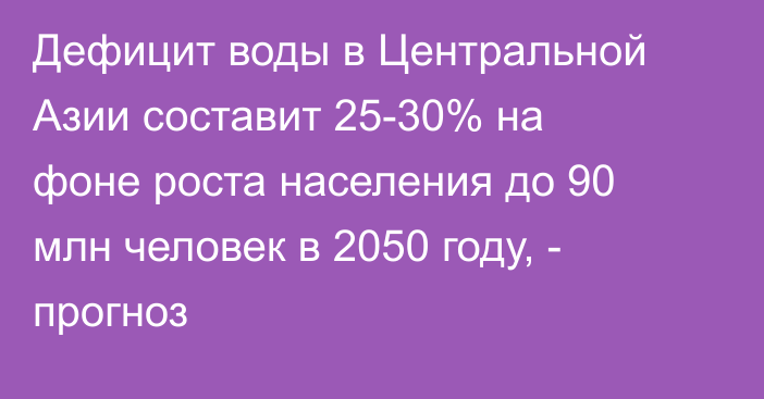 Дефицит воды в Центральной Азии составит 25-30% на фоне роста населения до 90 млн человек в 2050 году, - прогноз