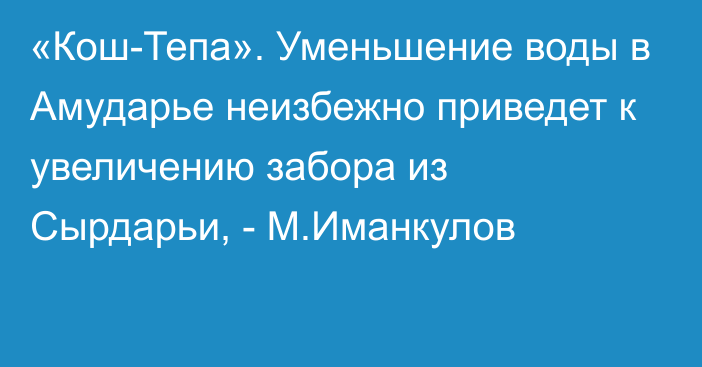 «Кош-Тепа». Уменьшение воды в Амударье неизбежно приведет к увеличению забора из Сырдарьи, - М.Иманкулов