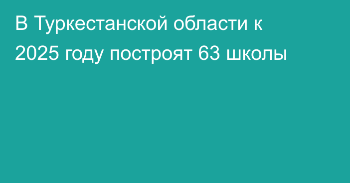 В Туркестанской области к 2025 году построят 63 школы