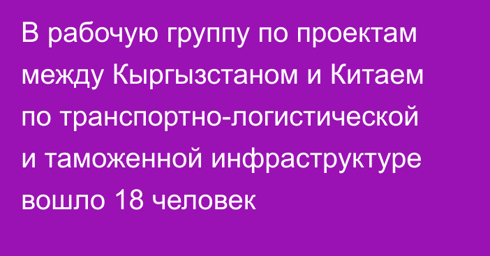 В рабочую группу по проектам между Кыргызстаном и Китаем по транспортно-логистической и таможенной инфраструктуре вошло 18 человек