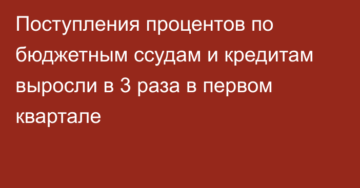 Поступления процентов по бюджетным ссудам и кредитам выросли в 3 раза в первом квартале