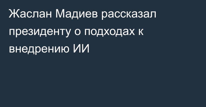 Жаслан Мадиев рассказал президенту о подходах к внедрению ИИ