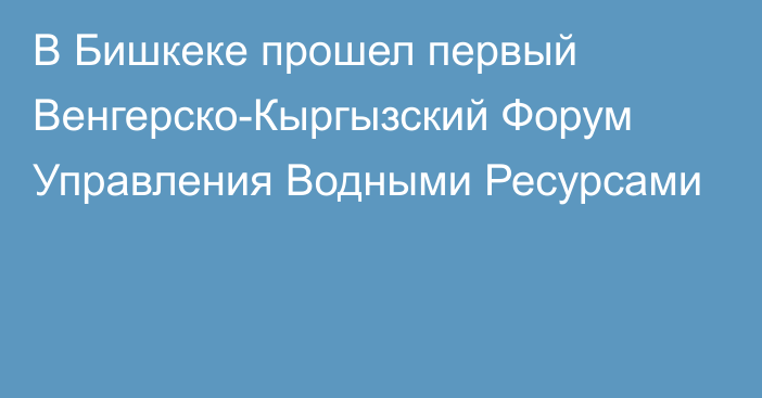 В Бишкеке прошел первый Венгерско-Кыргызский Форум Управления Водными Ресурсами