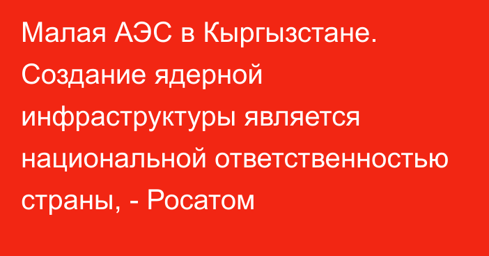 Малая АЭС в Кыргызстане. Создание ядерной инфраструктуры является национальной ответственностью страны, - Росатом