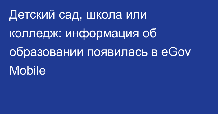 Детский сад, школа или колледж: информация об образовании появилась в eGov Mobile