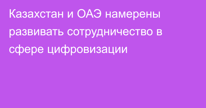 Казахстан и ОАЭ намерены развивать сотрудничество в сфере цифровизации