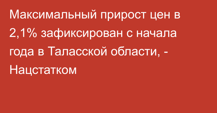 Максимальный прирост цен в 2,1% зафиксирован с начала года в Таласской области, - Нацстатком