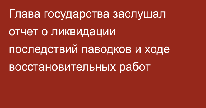 Глава государства заслушал отчет о ликвидации последствий паводков и ходе восстановительных работ