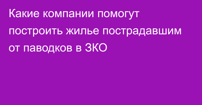 Какие компании помогут построить жилье пострадавшим от паводков в ЗКО