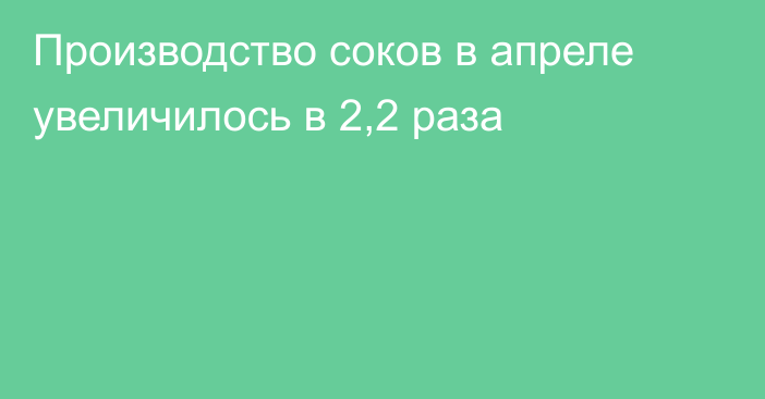 Производство соков в апреле увеличилось в 2,2 раза