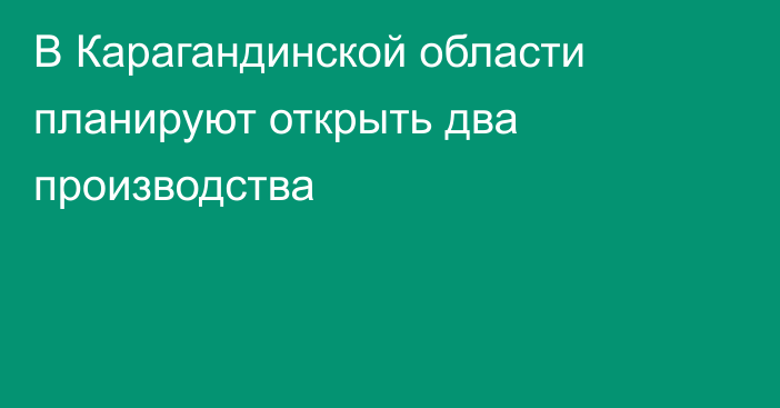 В Карагандинской области планируют открыть два производства