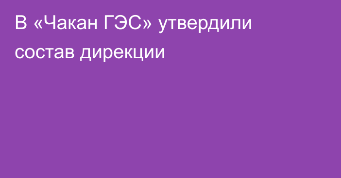 В «Чакан ГЭС» утвердили состав дирекции