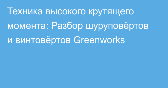 Техника высокого крутящего момента: Разбор шуруповёртов и винтовёртов Greenworks