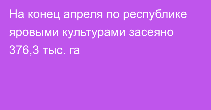 На конец апреля по республике яровыми культурами засеяно 376,3 тыс. га