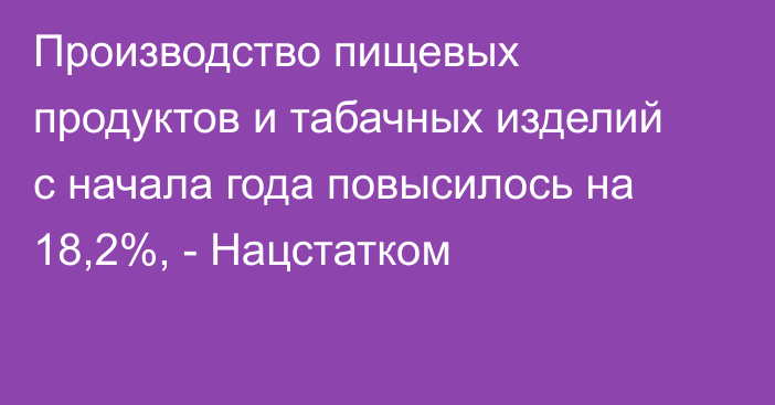 Производство пищевых продуктов и табачных изделий с начала года повысилось на 18,2%, - Нацстатком