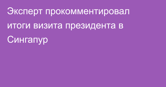 Эксперт прокомментировал итоги визита президента в Сингапур