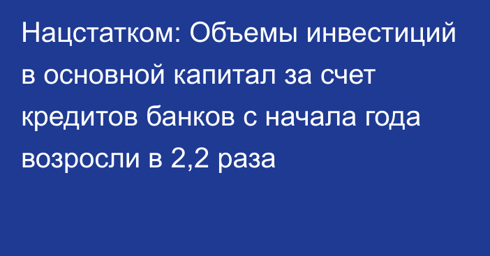 Нацстатком: Объемы инвестиций в основной капитал за счет кредитов банков с начала года возросли в 2,2 раза