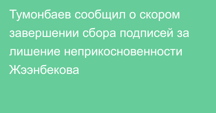 Тумонбаев сообщил о скором завершении сбора подписей за лишение неприкосновенности Жээнбекова