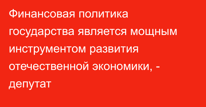 Финансовая политика государства является мощным инструментом развития отечественной экономики, - депутат