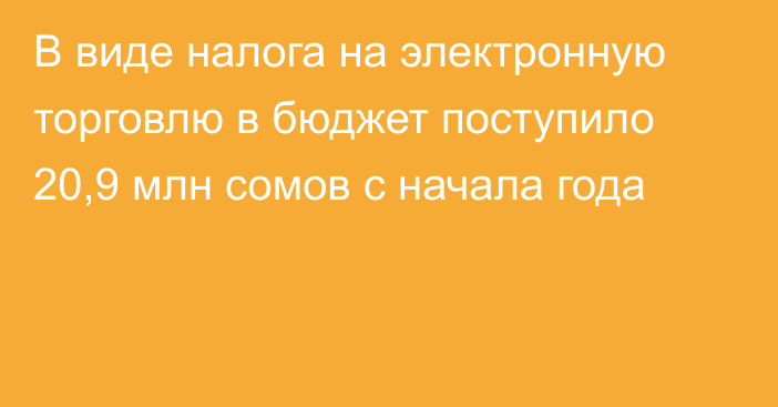 В виде налога на электронную торговлю в бюджет поступило 20,9 млн сомов с начала года