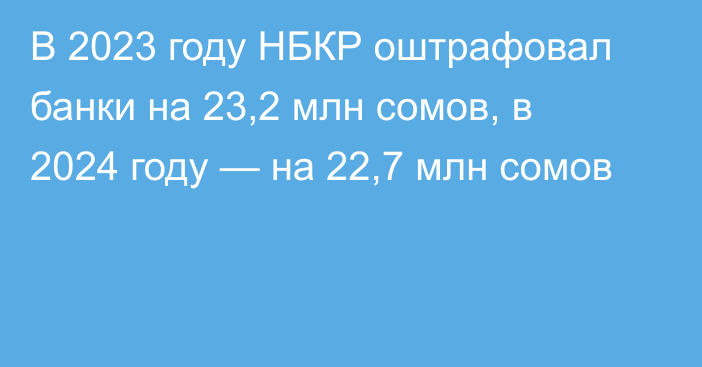 В 2023 году НБКР оштрафовал банки на 23,2 млн сомов, в 2024 году — на 22,7 млн сомов