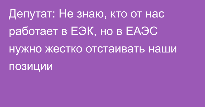 Депутат: Не знаю, кто от нас работает в ЕЭК, но в ЕАЭС нужно жестко отстаивать наши позиции