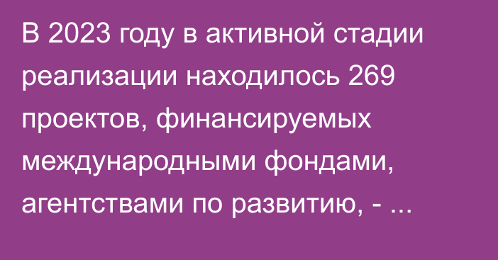 В 2023 году в активной стадии реализации находилось 269 проектов, финансируемых международными фондами, агентствами по развитию, - ЕФСР