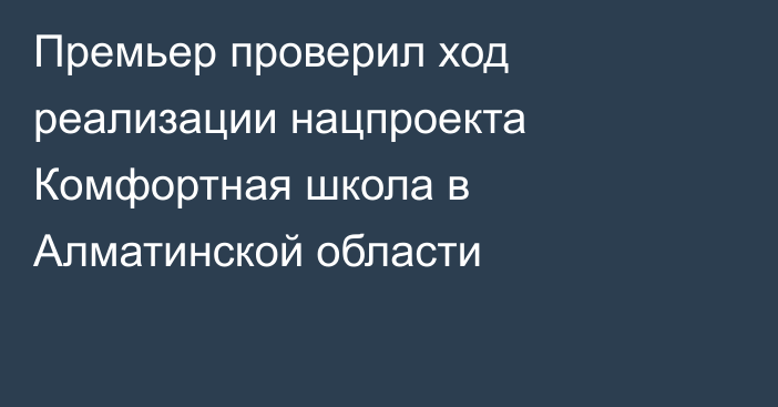 Премьер проверил ход реализации нацпроекта Комфортная школа в Алматинской области