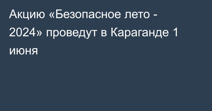 Акцию «Безопасное лето - 2024» проведут в Караганде 1 июня