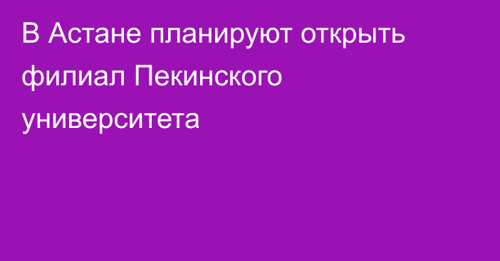 В Астане планируют открыть филиал Пекинского университета