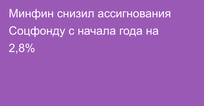 Минфин снизил ассигнования Соцфонду с начала года на 2,8%