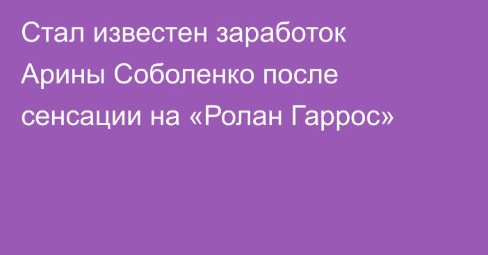 Стал известен заработок Арины Соболенко после сенсации на «Ролан Гаррос»