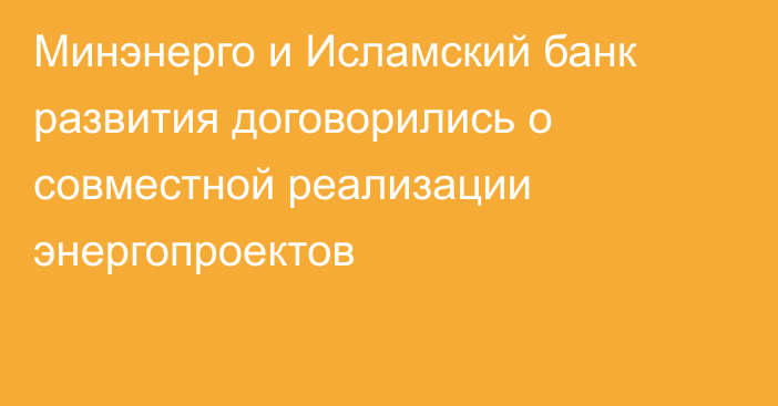 Минэнерго и Исламский банк развития договорились о совместной реализации энергопроектов