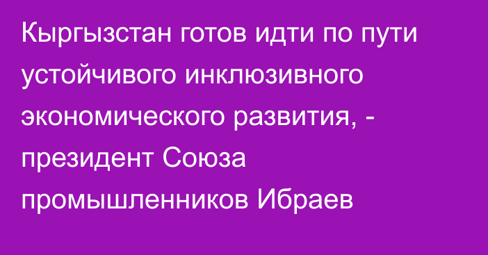 Кыргызстан готов идти по пути устойчивого инклюзивного экономического развития, - президент Союза промышленников Ибраев