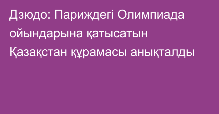 Дзюдо: Париждегі Олимпиада ойындарына қатысатын Қазақстан құрамасы анықталды