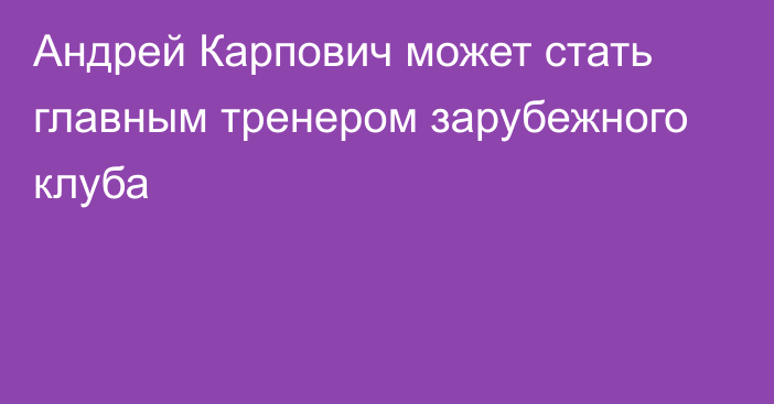 Андрей Карпович может стать главным тренером зарубежного клуба