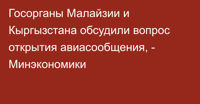 Госорганы Малайзии и Кыргызстана обсудили вопрос открытия авиасообщения, - Минэкономики