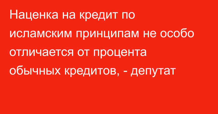 Наценка на кредит по исламским принципам не особо отличается от процента обычных кредитов, - депутат