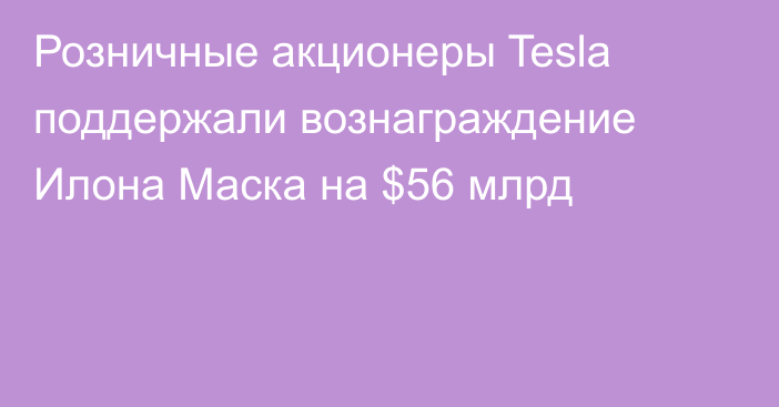 Розничные акционеры Tesla поддержали вознаграждение Илона Маска на $56 млрд