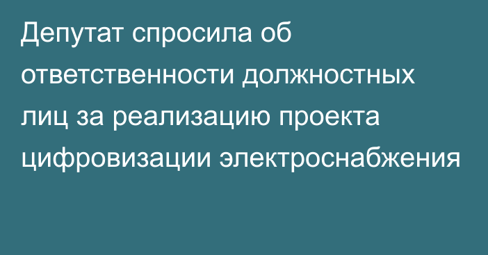 Депутат спросила об ответственности должностных лиц за реализацию проекта цифровизации электроснабжения