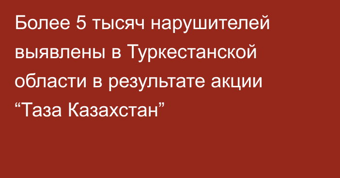 Более 5 тысяч нарушителей выявлены в Туркестанской области в результате акции “Таза Казахстан”