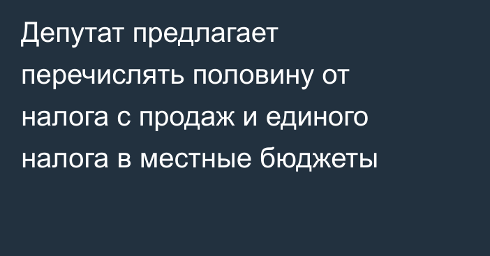 Депутат предлагает перечислять половину от налога с продаж и единого налога в местные бюджеты