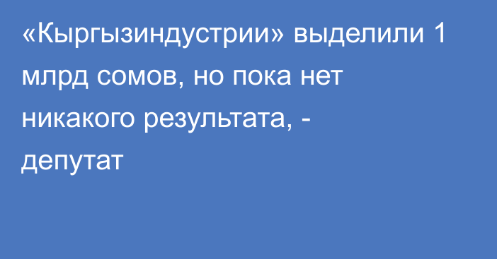 «Кыргызиндустрии» выделили 1 млрд сомов, но пока нет никакого результата, - депутат