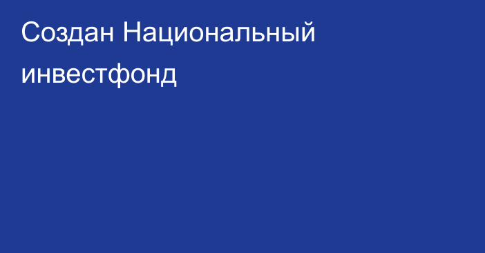 Создан Национальный инвестфонд