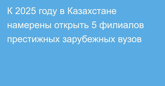 К 2025 году в Казахстане намерены открыть 5 филиалов престижных зарубежных вузов